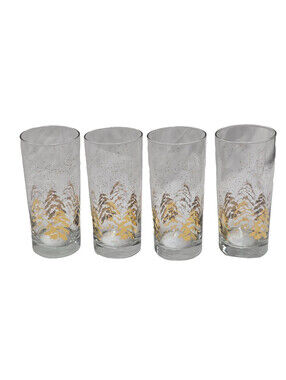 Vintage Dansk Glassware High Ball Glasses Golden Pine Christmas Set Of 4 6 1/4”T